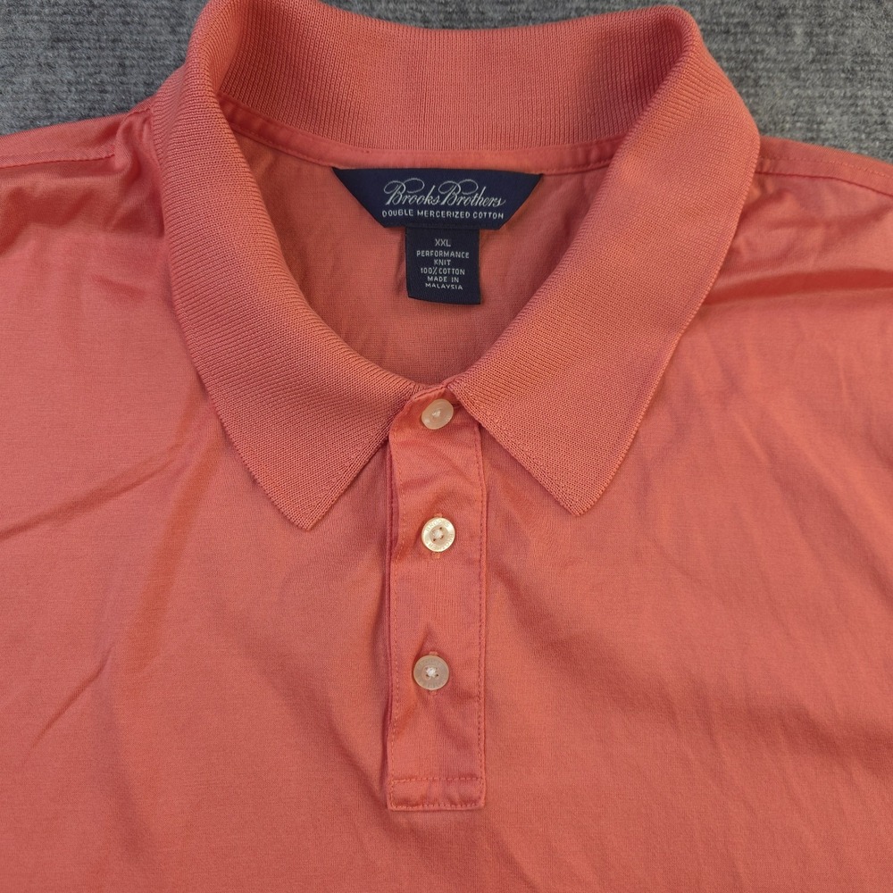 Brooks Brothers Polo Shirt 2XL Orange Solid Short Sleeve Performance Knit - Picture 2 of 7
